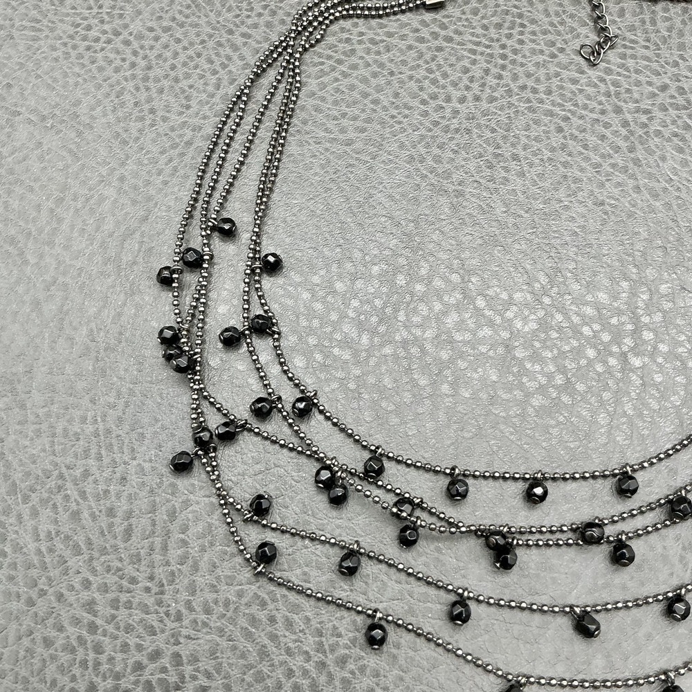 Premier Designs Necklace Multistrand Layered Black Bead Gunmetal Bib Adjustable - Picture 3 of 8